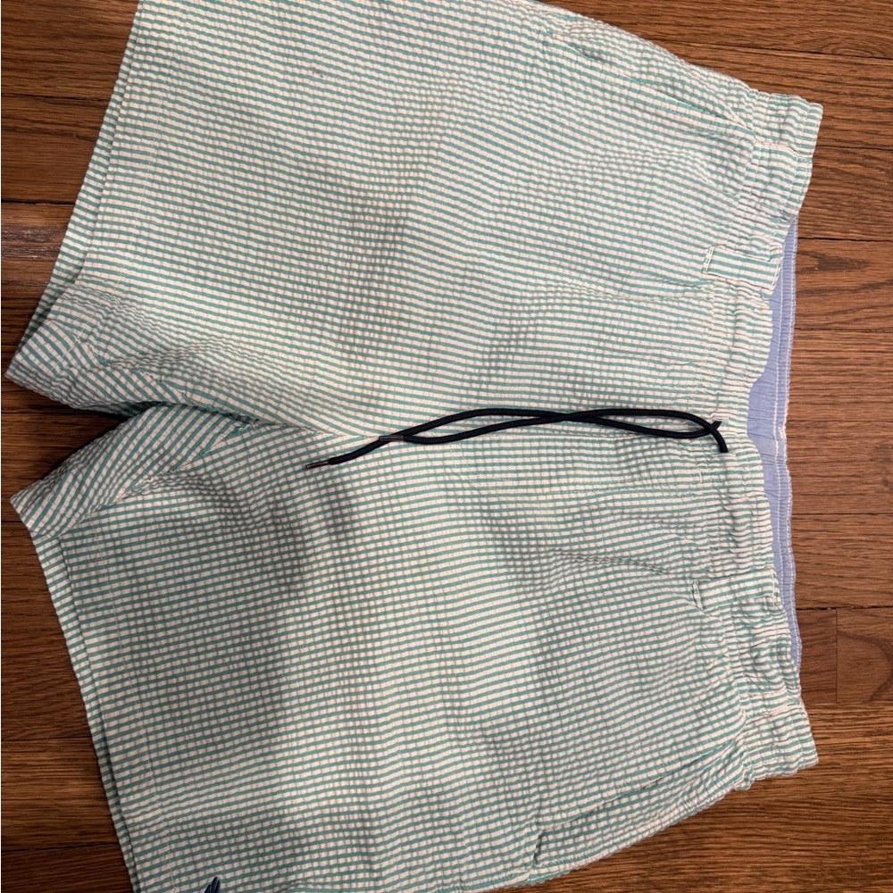 Southern marsh green seersucker swim trunks medium